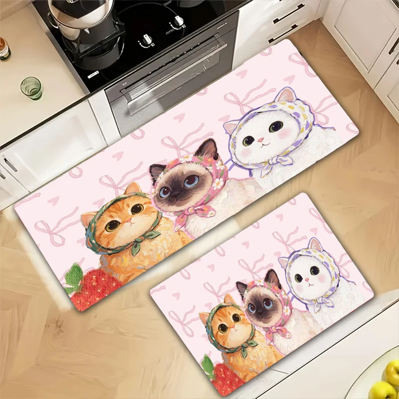 Colorful Cat Cartoon Carpet Welcome Mat Waterproof Floor MatRug for Bedroom Carpet Live Room Bathroom Carpet Home Kitchen Rug