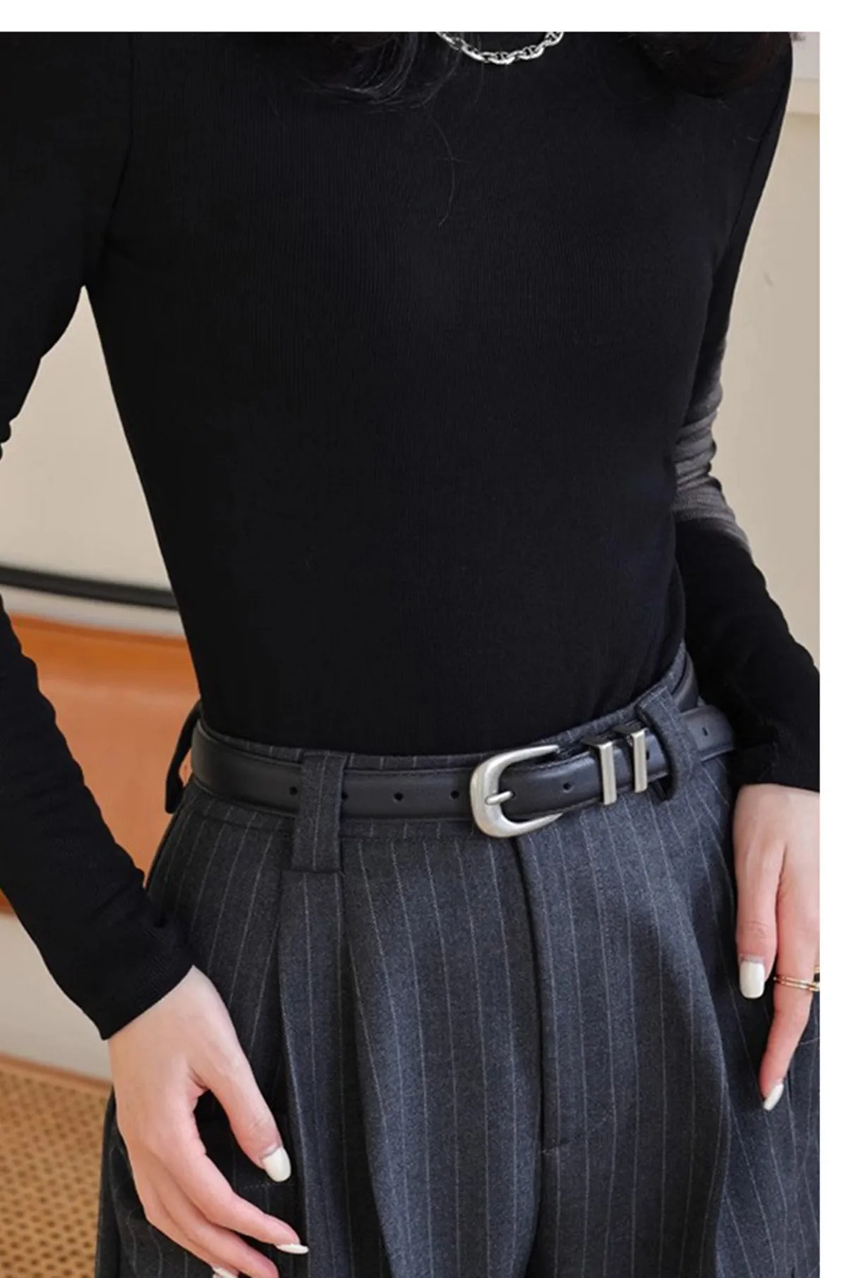 Unisex Vintage Echtleder-Gürtel aus Rindsleder mit Schwarz-Silberner Schnalle, Modisches Accessoire für Männer und Frauen, Geeignet für Jeans – Detail 12