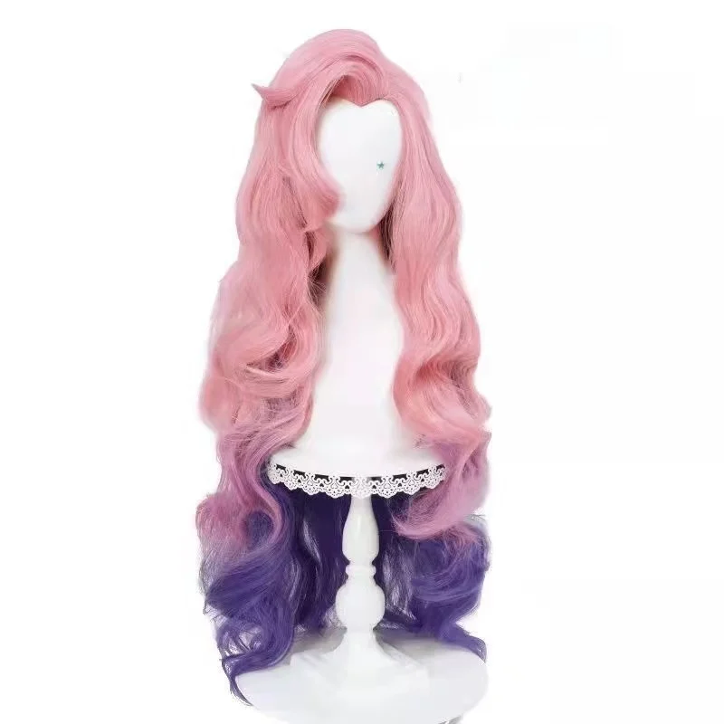 Pink Purple Gradient Long Wavy Cos Wig Matte High Temperature Silk Curly Hair With Wig Cap for Women Halloween Costume Party