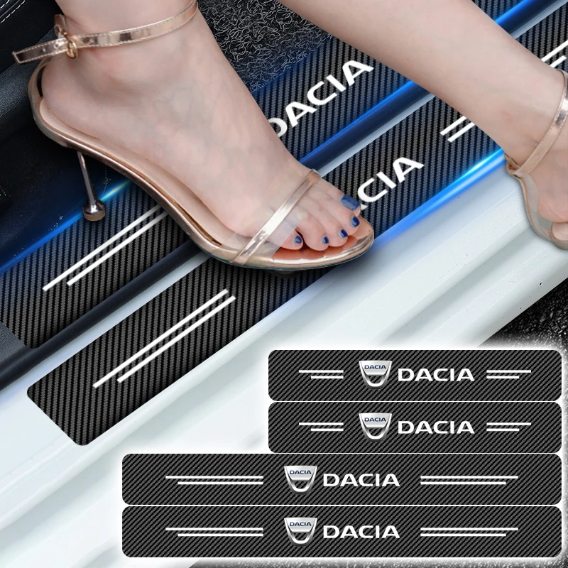 

4pc Carbon fiber threshold sticker for cars Pedal protection sticker For dacia duster spring logan sandero jogger bigster dokker