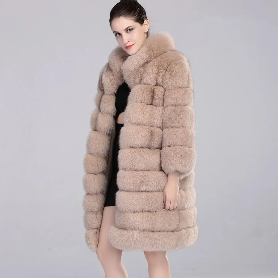 2024 Women Winter Thick Fox Fur Coat Real Fox Fur Trench Longer Coats Authentic Fox Fur Jacket Best Quality