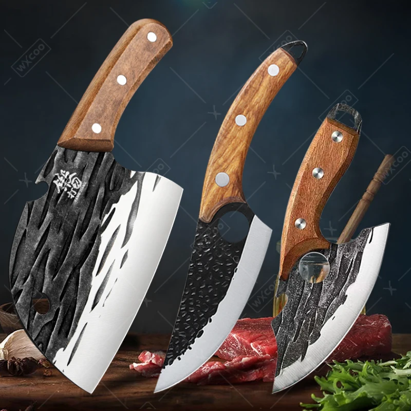 WXCOO Stainless Steel Meat Cleaver Professional Chef Knives Hand-Forged Boning Knife Sharp Fruit Peeler Kitchen Cooking Tools