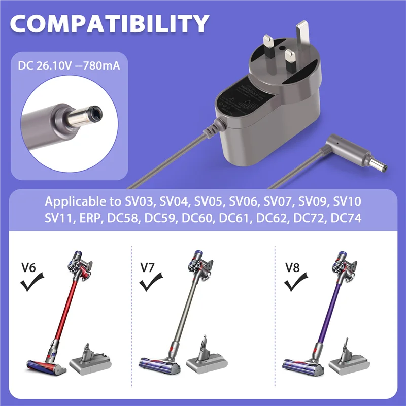 

A66Z 1.85M Cable Line Charger Adapter For DYSON Robot Vacuum Cleaner V6 V7 V8 UK Plug