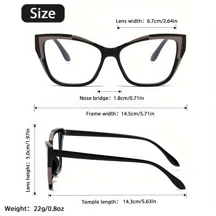 Elegant Cat Eye Reading Glasses for Women - Fashionable Color Block Design, Anti-Blue Light, +1.0 to +4.0 Strength view 3
