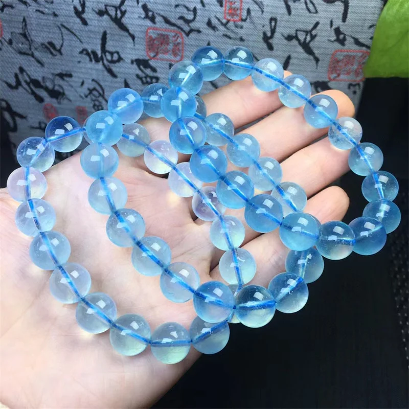 Natural Aquamarine Bracelet Handmade Reiki Crystal Fortune Energy Bangle Mineral Woman Amulet Jewelry Gift 10mm