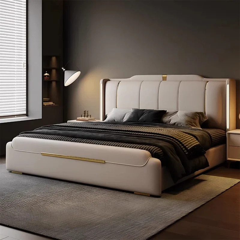Nappa Leather Bed King Size Luxury 2 People Bed Soft Backrest Headboard Full House Furniture Bedroom Sets Full Set Furniture - view 3