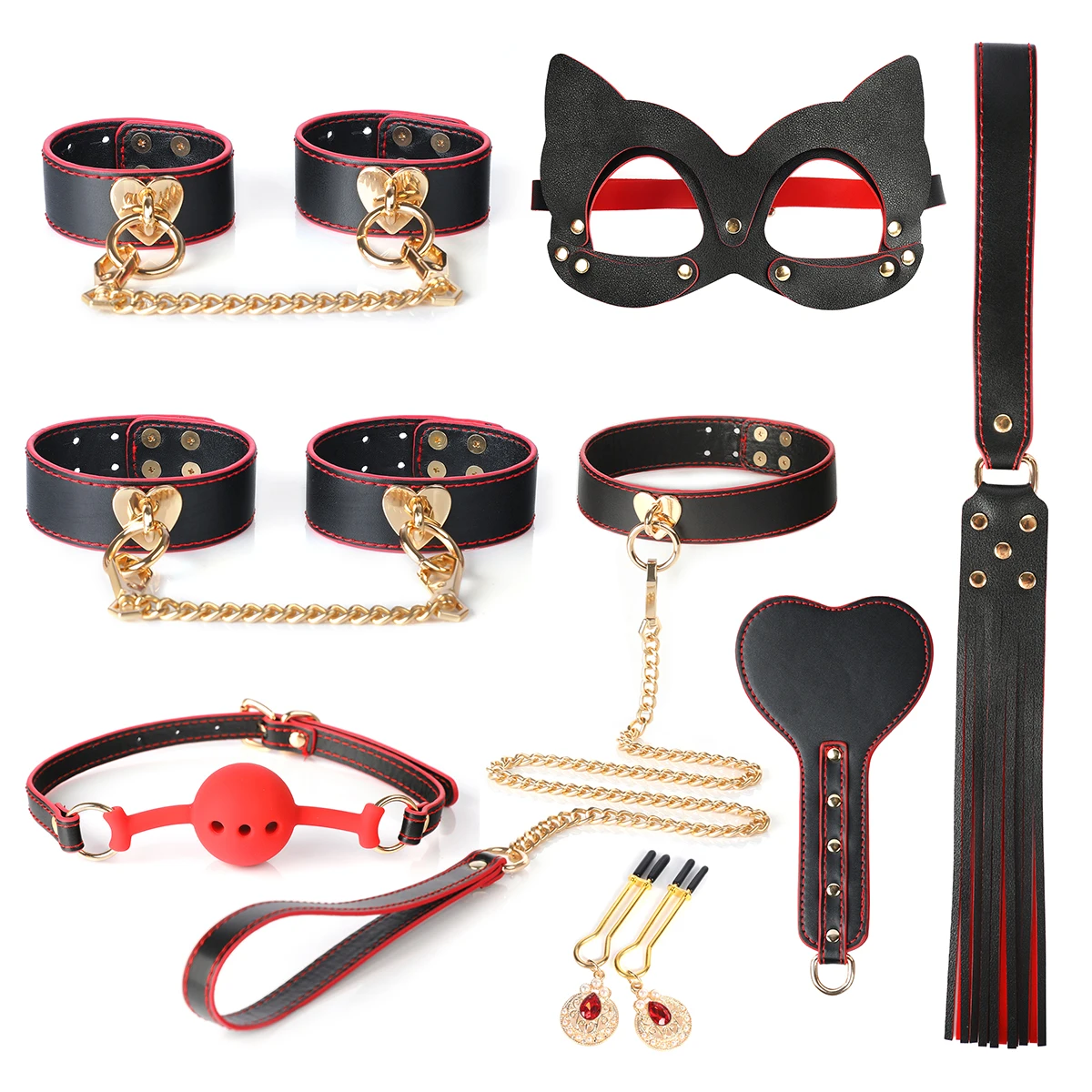 مجموعة عبودية جلدية مكونة من 8 قطع BDSM مع حافظة قيود ألعاب الجنس للبالغين معدات عبودية غريبة للأزواج