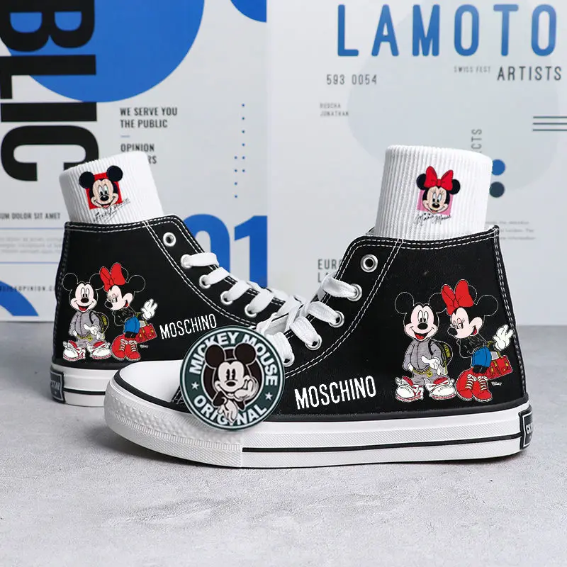 real pictures 2024 new Joint Name Mickey Minnie Canvas Shoes Autumn Hand-painted Board Shoes For Boys And Girls Korean Version