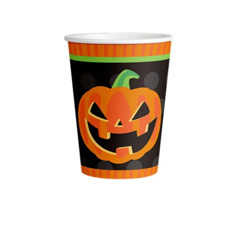 10pcs Simulation Halloween Disposable Tableware Cup Plate Pumpkin Bat Pumpkin Cup Paper Plate Set Disposable Paper