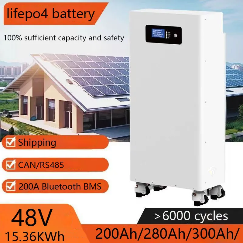 

LiFePO4 48V 300Ah Battery 15kWh 51.2V 400Ah 200Ah 100Ah Lithium Battery Powerwall 6000+ Cycle CAN RS485 Home Energy Solar