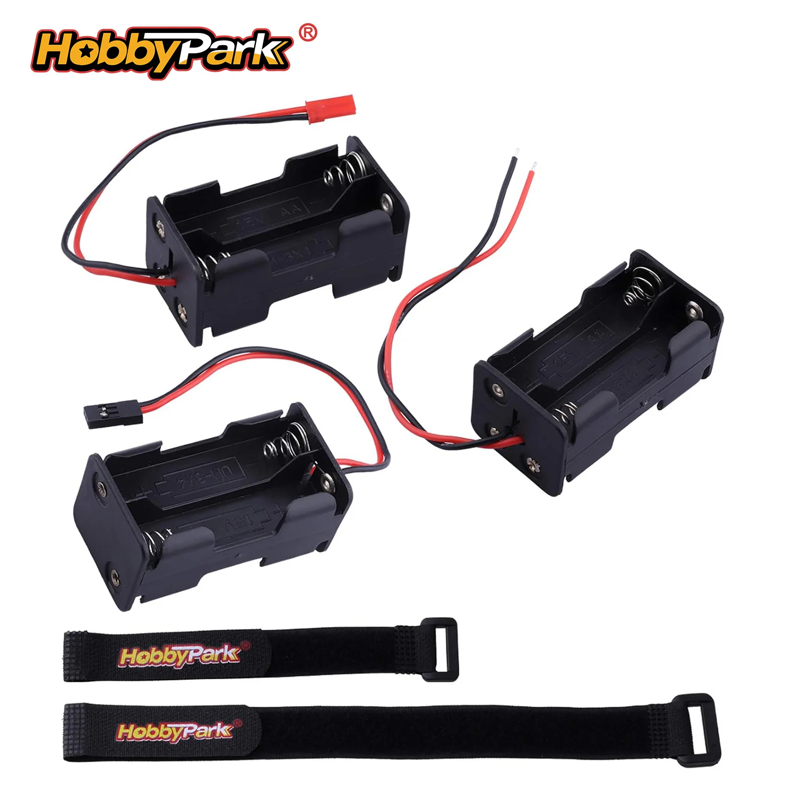HobbyPark 4 Cell AA Battery Holder Case JR Style Connector JST Plug Wire Leads RC 3-Pack