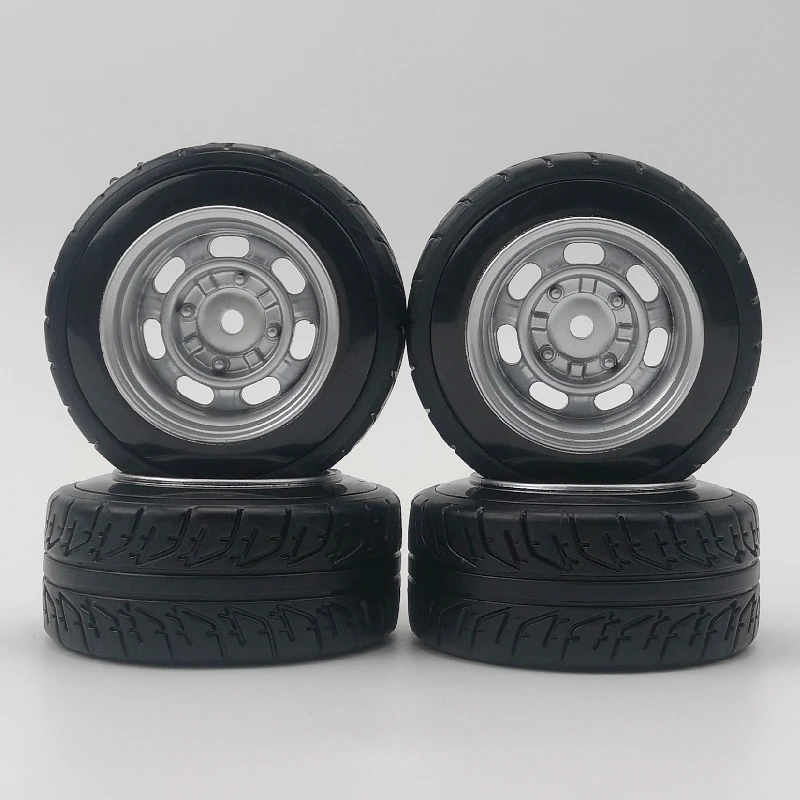 4pcs 3mm Offset 1/10 Scale Plastic Wheels Rims 12mm Nut with Hard Plastic Tires Tyres RC Car Drift On Road Touring Model Hobby