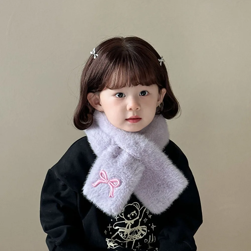 

Simple Solid Color Bowknot Scarf Korean Style Casual Anti-Cold Neckerchief Windproof Warm Children's Cross Scarves Girls