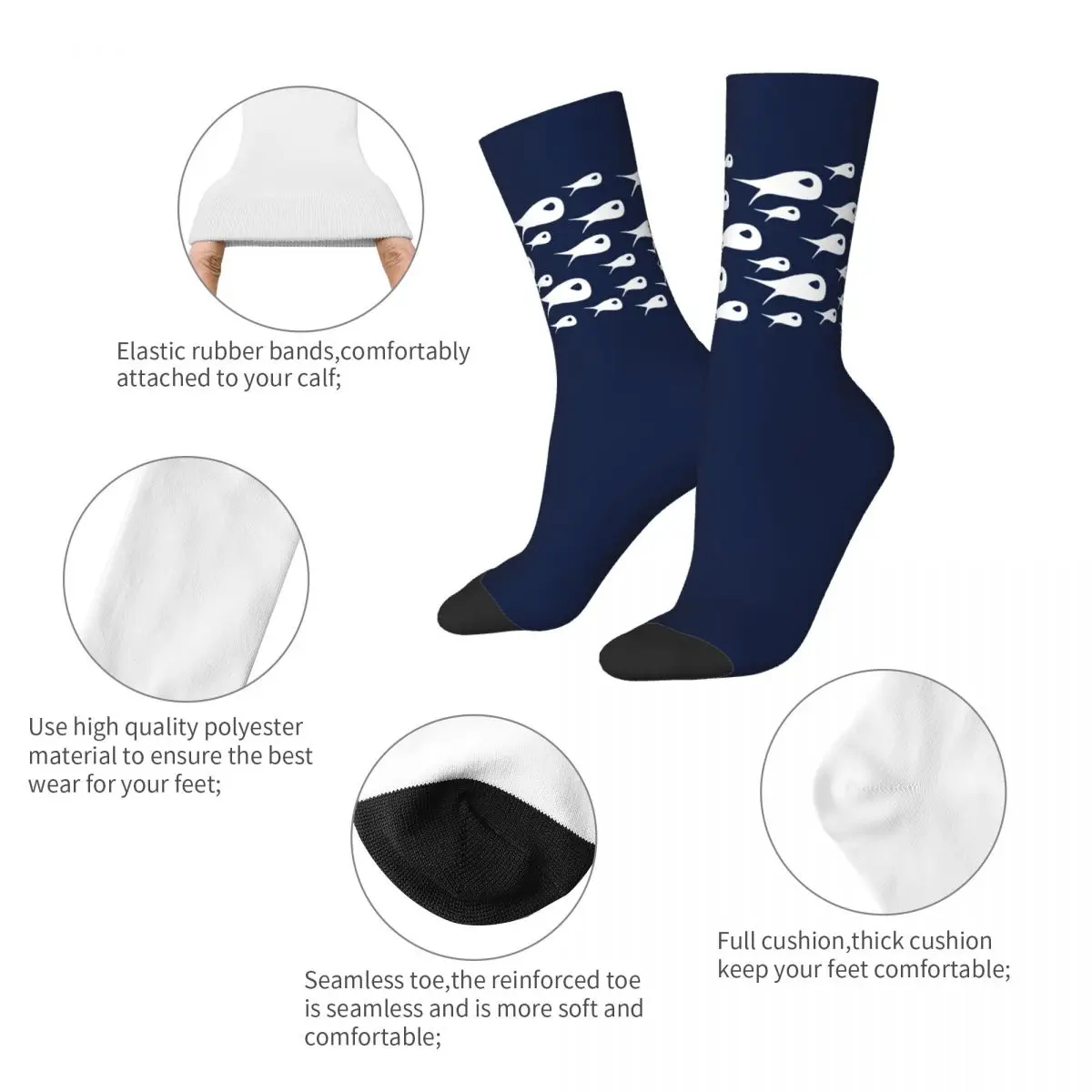 New Men's Socks Novelty Fish Minimalist Ocean Design Sock Polyester Marine Ocean Graphic Women Socks Spring Summer Autumn Winter