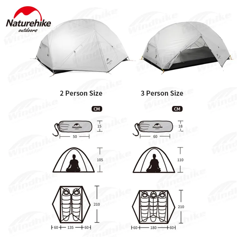 Naturehike Mongar 2 People Double Layer Tent / Ultralight Camping Tent Extend Awning Outdoor Hiking Waterproof 15D/20D Nylon