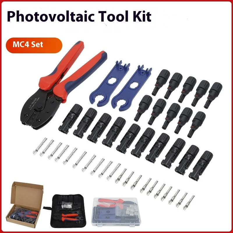 

Solar PV Panel Crimping Tool Kit with Crimper Stripper Solar connectors Spanner Wrench for 2.5/4/6mm2(14-10AWG)