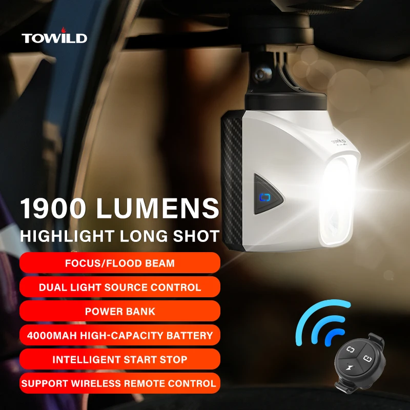 Image of TOWILD DL1700 Fahrradbeleuchtung mit Fokus-/Breitstrahl, 1900LM, wiederaufladbare LED-Fahrrad-Frontleuchte als Powerbank, MTB-Fahrradscheinwerfer