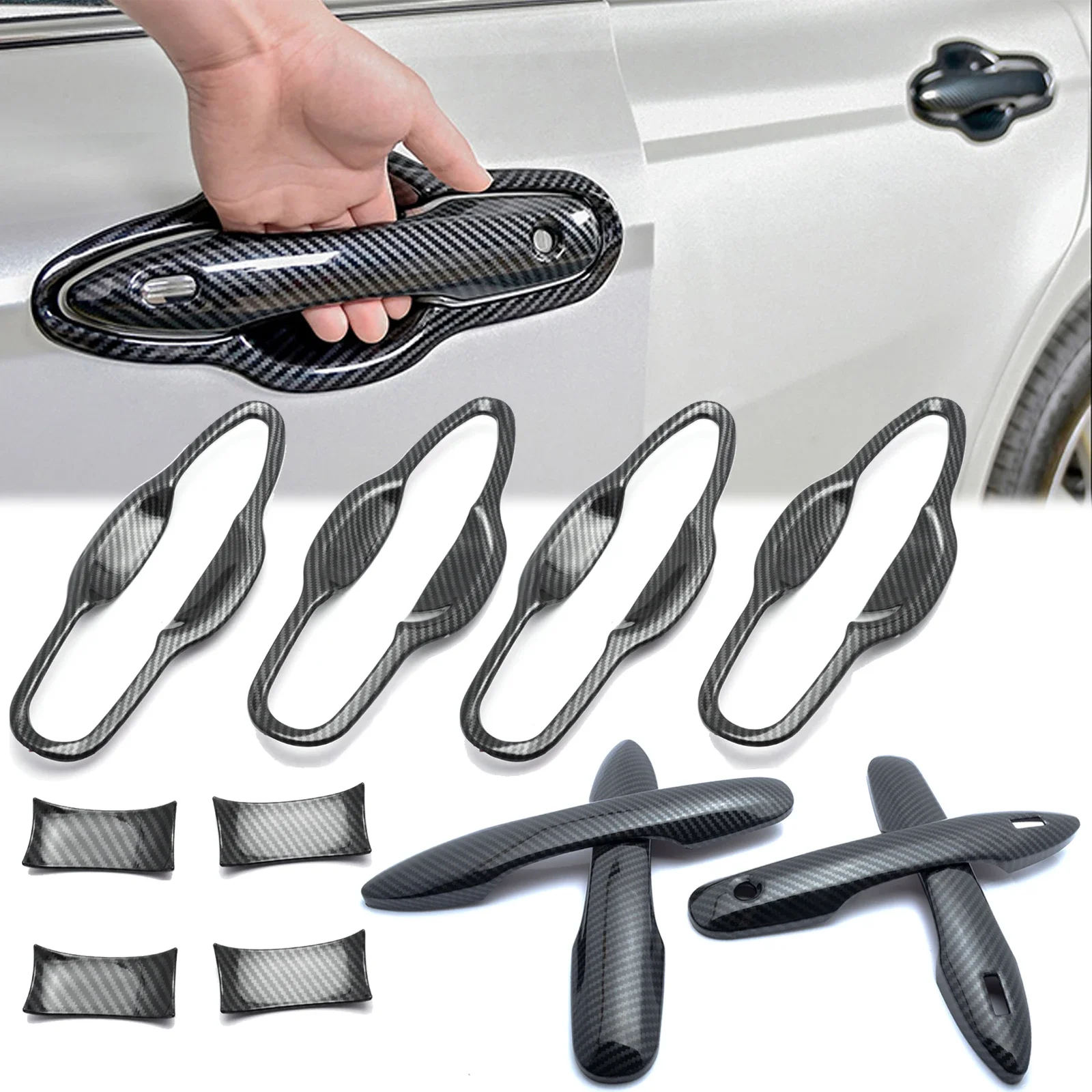 

Carbon Fiber Look Exterior Door Handle + Door Handle Bowl Cover Molding Trims With 2 Smart Keyhole For Toyota Camry 2018-2022