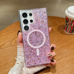 Bling Glitter for Magsafe Case for Samsung Galaxy S25 S24 S23 Ultra Plus A15 A25 A35 A55 A16 Shockproof Protection Hard Cover