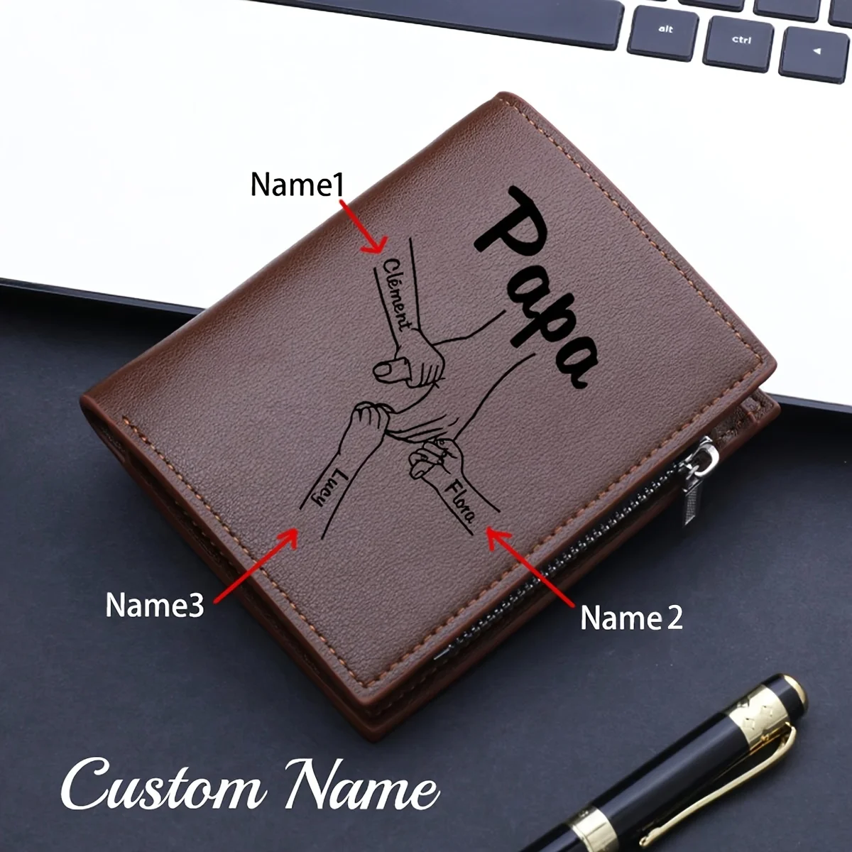 Personalisierte Namensbrieftaschen für Herren, modischer Kartenhalter aus Leder, personalisierte Namensbrieftasche, Vatertagsgeschenke von Ehefrau, Tochter, Sohn