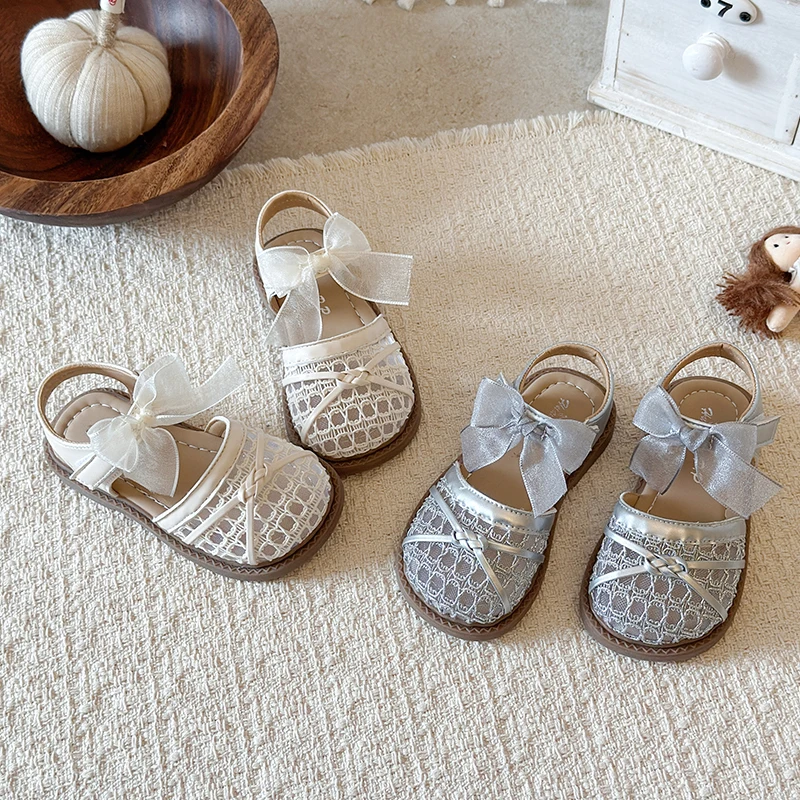 

Summer Girl's Princess Shoes Bowknot Mesh Cute Exquisite Kid's Sandals Hook-loop Anti-slip Casual Charming Children Shoes 4-6Y