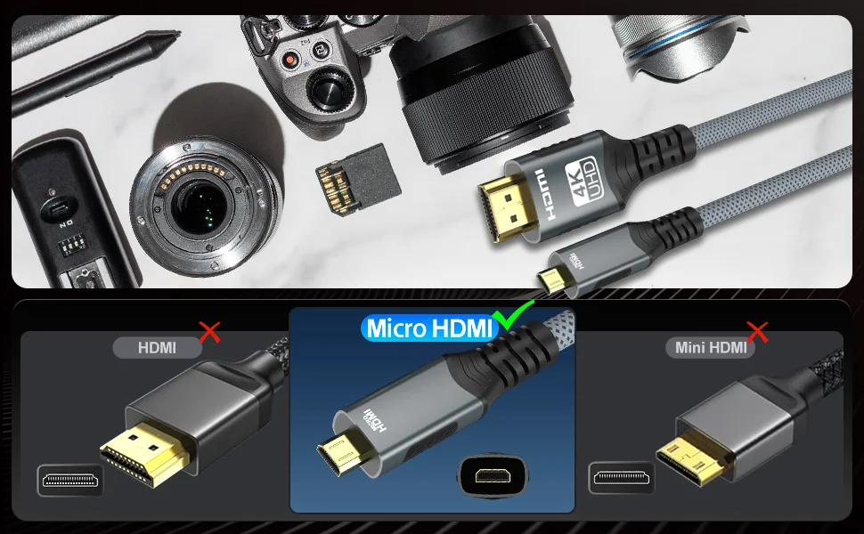 4K@60Hz Micro/Mini HDMI zu HDMI Kabel 18Gbps 2K@120Hz HDMI 2.0 HDR ARC für Kamera Sony Nikon Monitor Projektor HDTV Kamerakabel – Detail 1