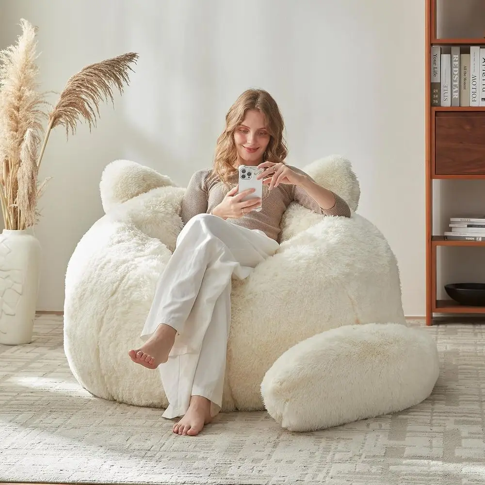 

Кресло-мешок для взрослых и подростков, гигантские кресла-мешки с дизайном кота, плюшевый диван-мешок из искусственного меха, удобный напольный диван для отдыха
