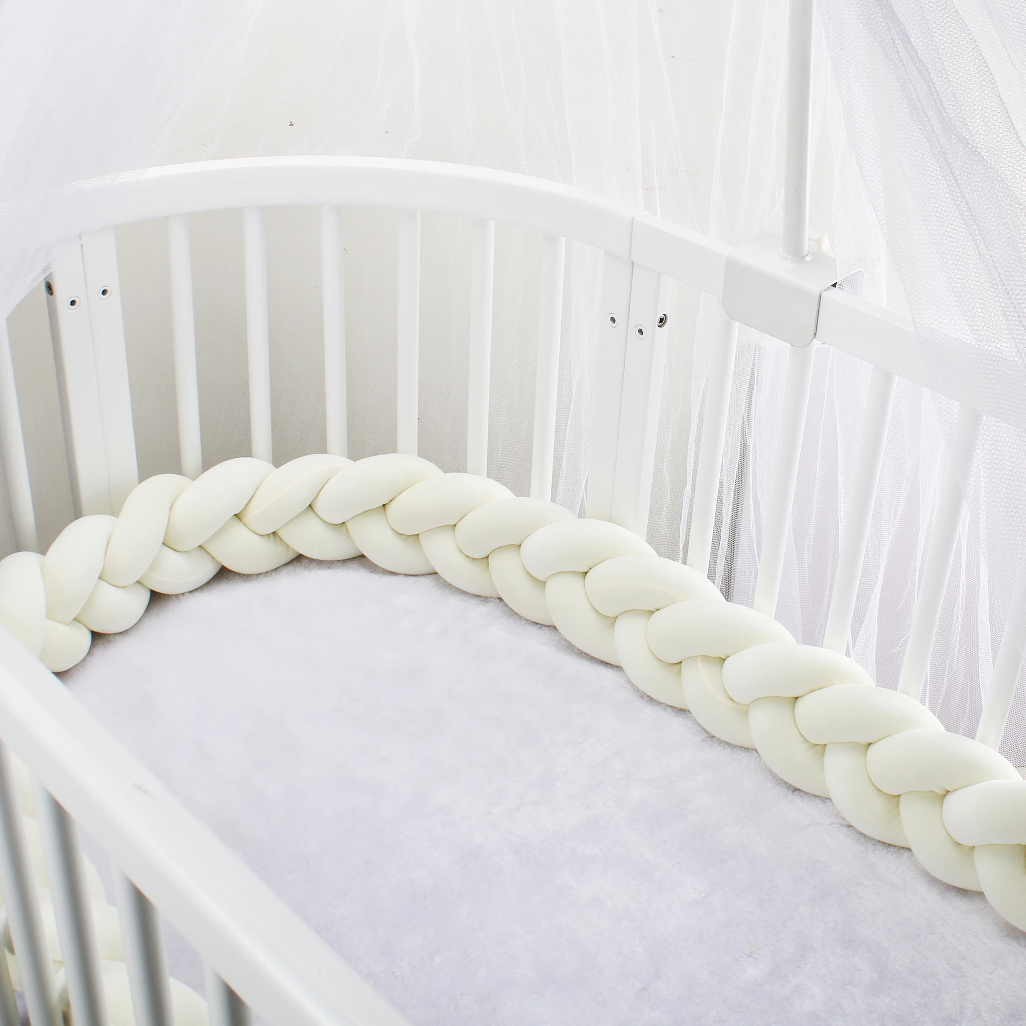 300cm Baby Bed Bumper Knotted Three-Strand Braided Crib Anti-Collision Bed Surround Newborns Bumper Circumference Protector