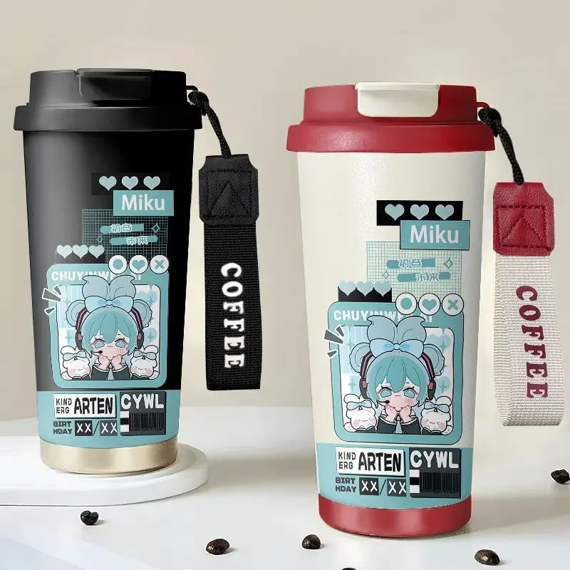 Hatsune Miku Anime Peripherie Kawaii Miku Edelstahl Thermometer Cartoon Stroh Hochpräzise süße tragbare Wasser Tasse Geschenk