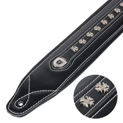 YUEKO Metal Rock Front Leather Material 32NDD Series Soft and Durable Acoustic Guitar Strap with Metal Rivet Personality Widen