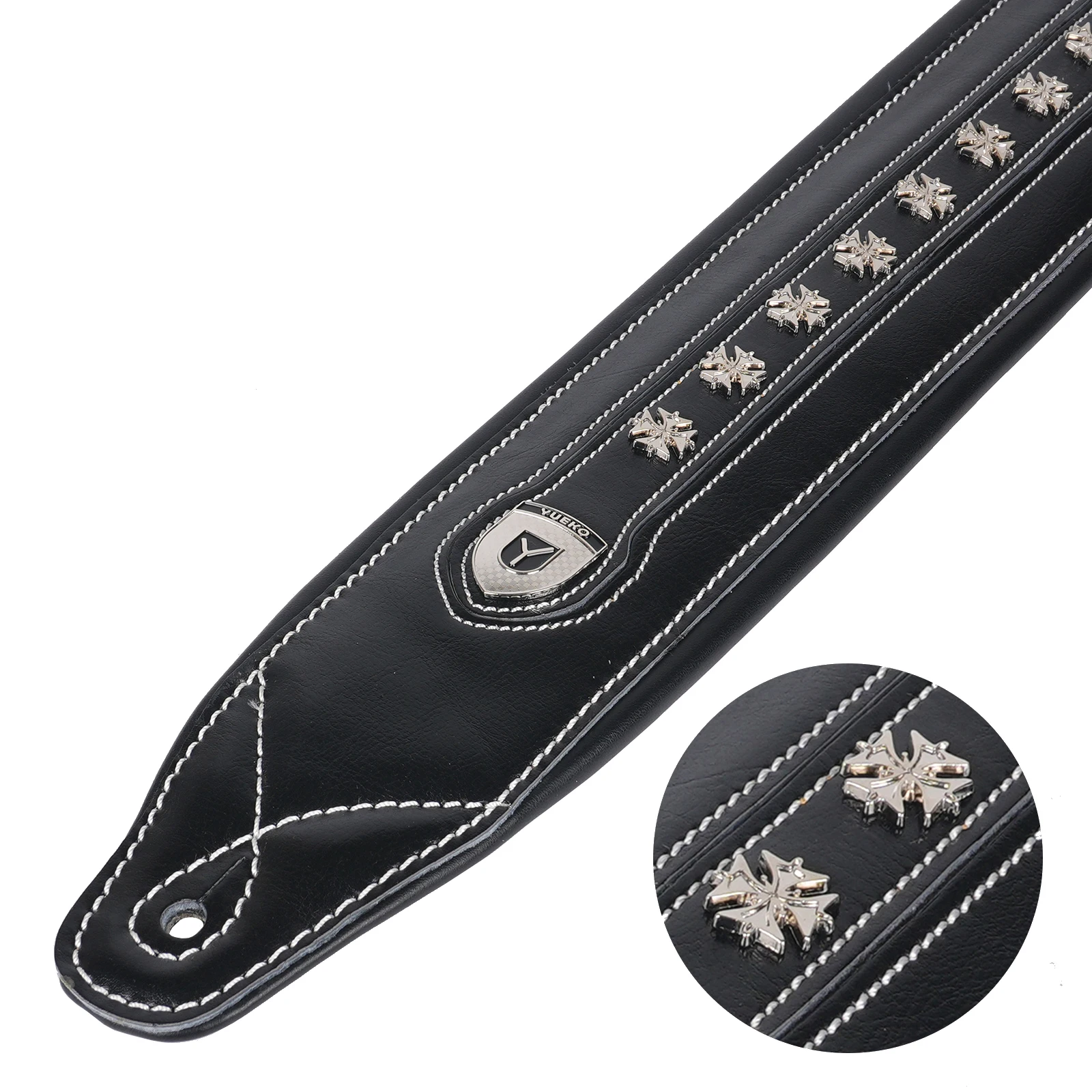YUEKO Metal Rock Front Leather Material 32NDD Series Soft and Durable Acoustic Guitar Strap with Metal Rivet Personality Widen