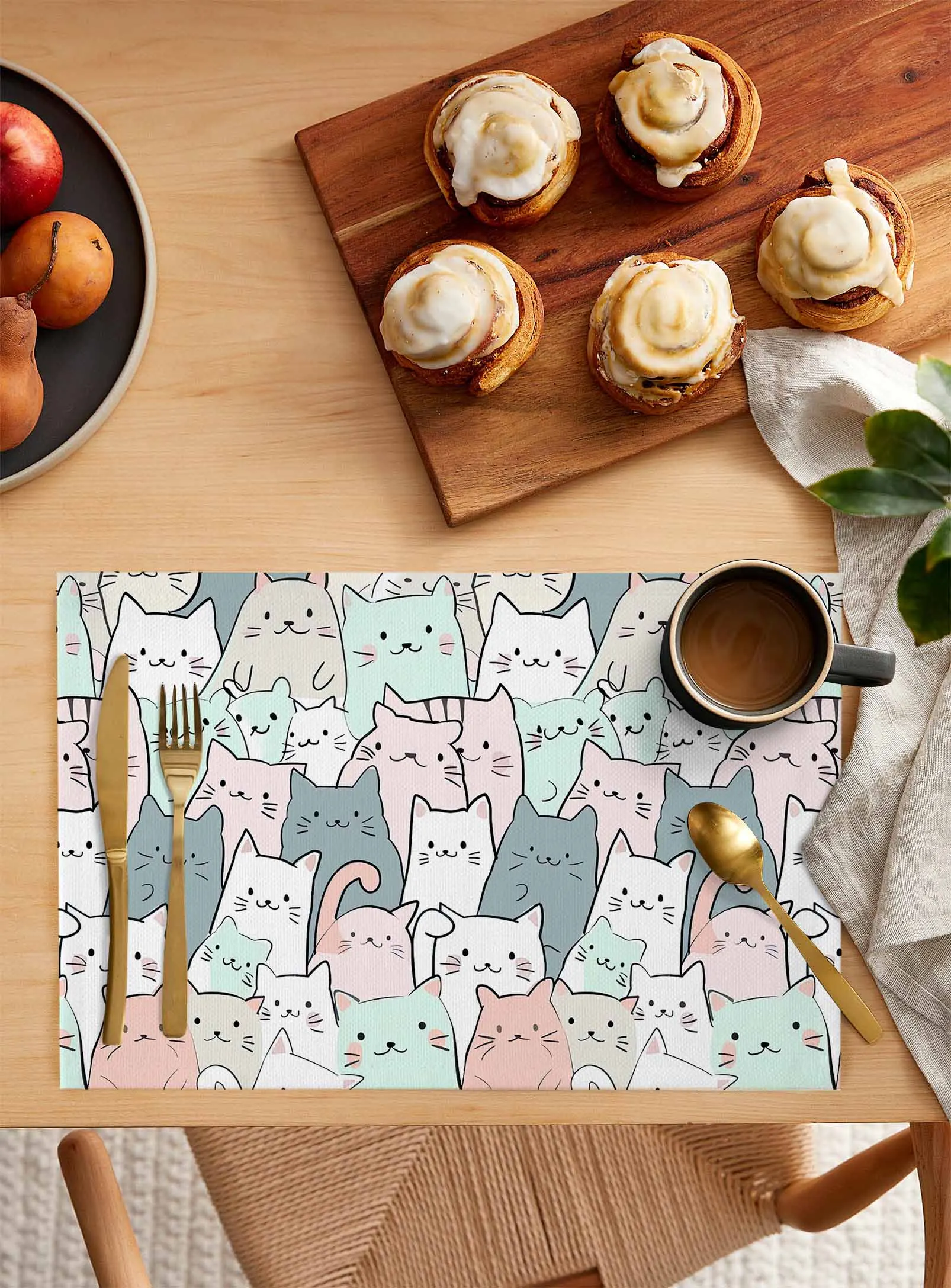 4/6 Pcs Cat Line Hand Drawn Kitchen Placemat Dining Table Decor Table Mat Home Decor Coffee Tea Pad Cup