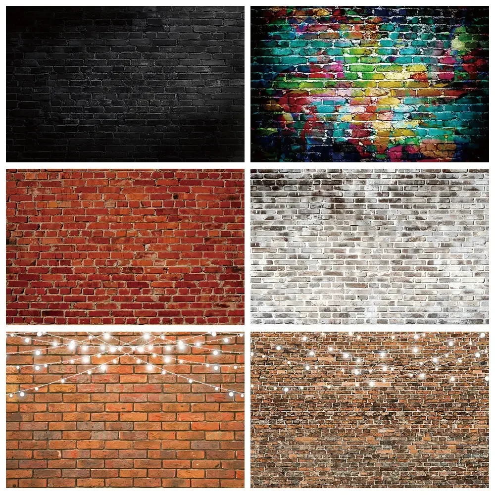 

MOON.QG Vintage Red Brick Wall Backdrop Black White Photo Studio Background Home Birthday Decoration Product Photography Props