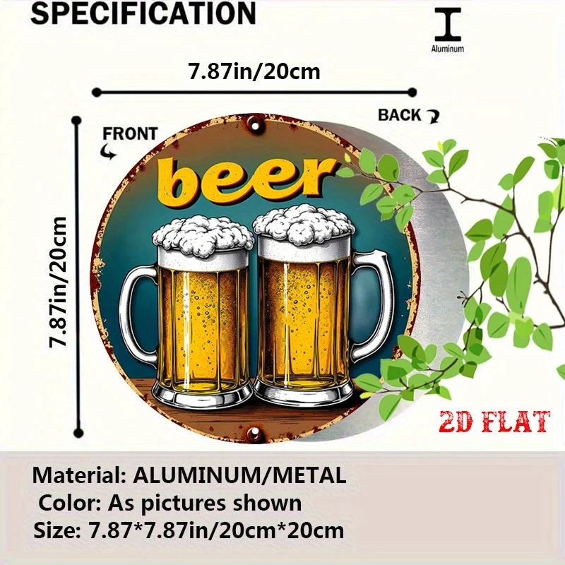 2D Flat, 1pc Vintage Beer Cheers Party Sign - Retro Pub Wall Decor with Beer Mug Design, Teal Background - Lightweight Aluminum