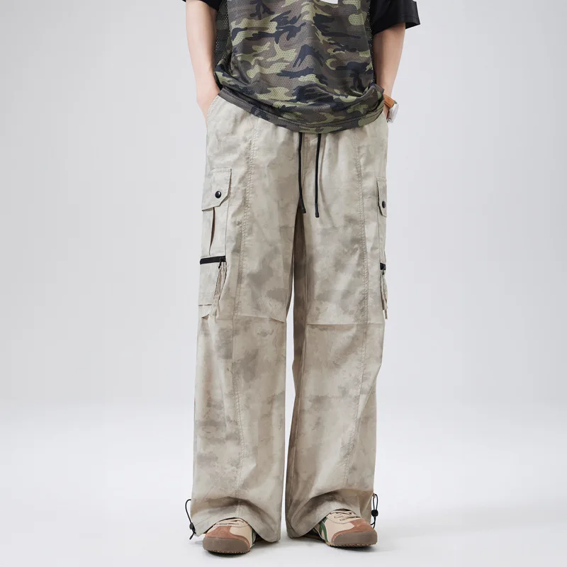 

Spring Summer Multi-pocket Camouflage Cargo Pants for Men American Retro Men's Casual Baggy Wide-leg Pants Sweatpants Streetwear