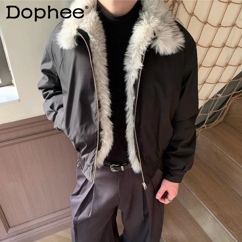 

Men's 2025 Winter New Long Sleeve Warm Zipper Chic Parkas Loose Comfort Trend Parkas Lapel Pocket Decoration Handsome Tops Coats