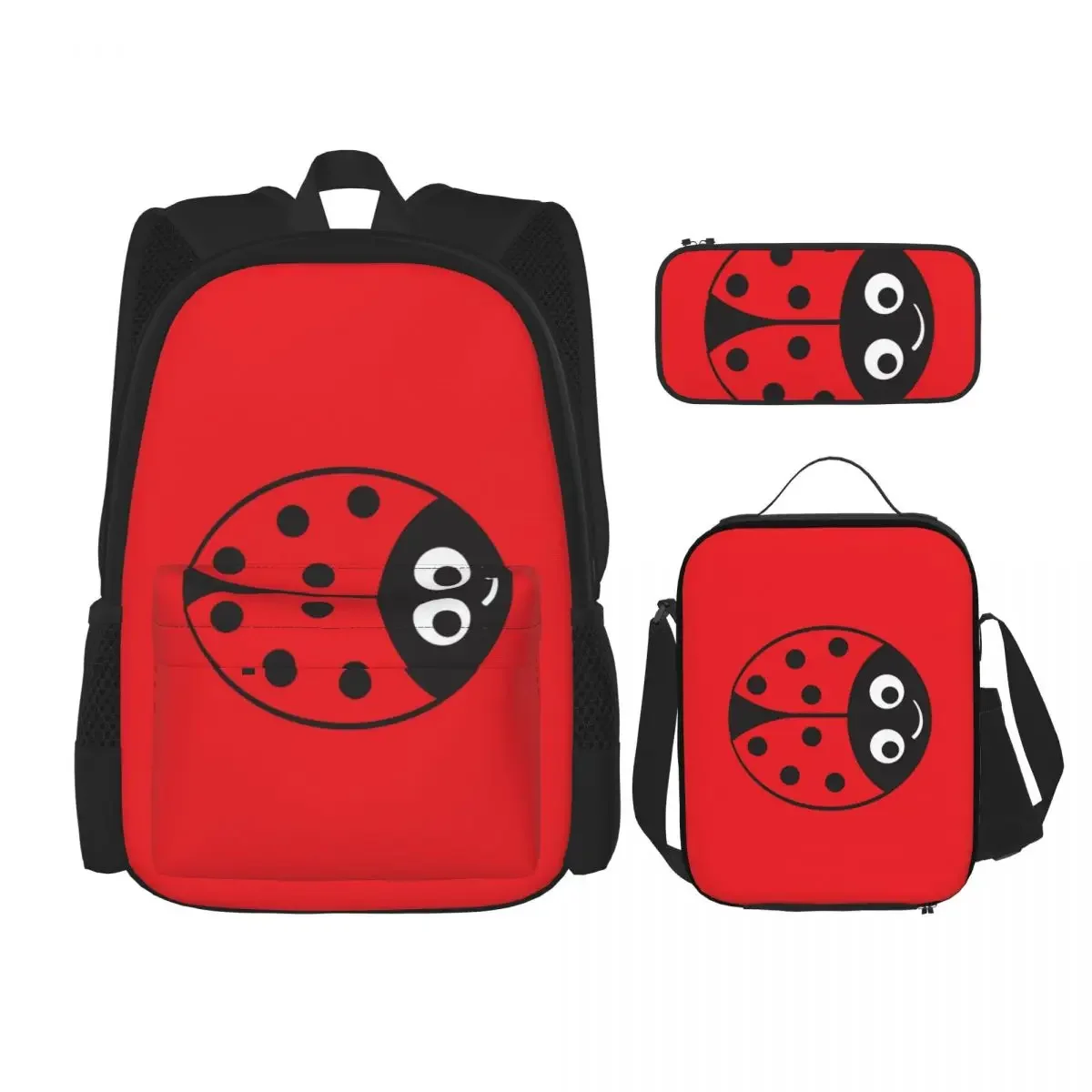 Ladybug Girl Backpacks Boys Girls Bookbag Children School Bags Cartoon Kids Rucksack Lunch Bag Pen Bag Three-Piece Set