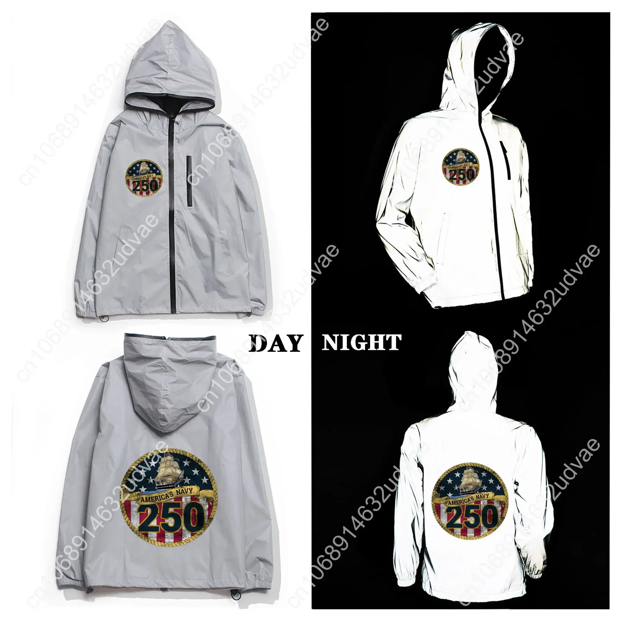 250th Anniversary United States Reflective Jacket Mens Womens Coat Hooded Windbreaker Runing Pocket Jackets Customized Hoodie