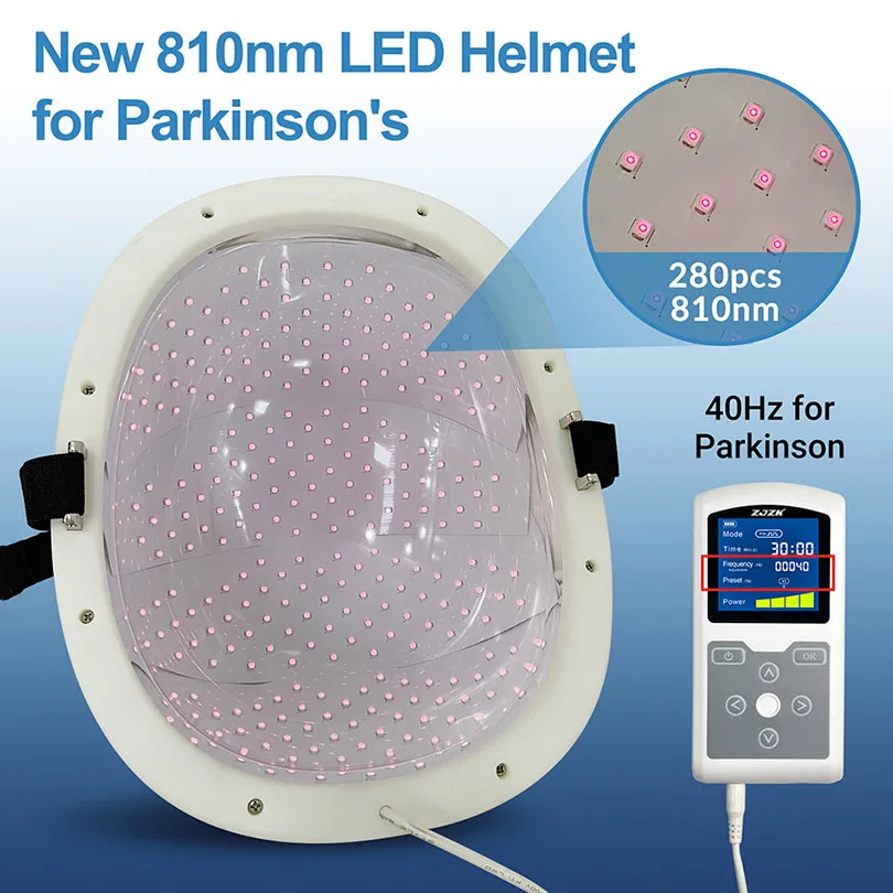 Parkinson Physiotherapy Brain Cure Therapy PBM 810nm Infrared Light Therapy Helmet 15W 280 Diodes Wearable 1-20000Hz Adjustable