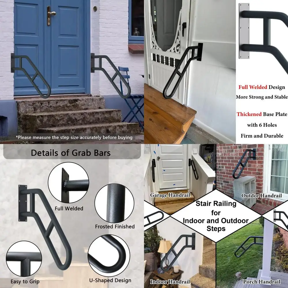 

2 комплекта поручни для лестниц на открытом воздухе, 27-дюймовые поручни для лестниц с черной матовой отделкой и 2 противоскользящими планками, настенная безопасность Gr