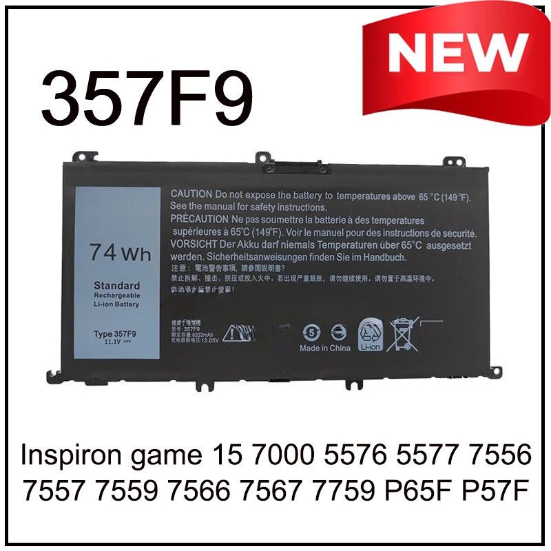 

Аккумулятор Li-ion 357F9 для быстрой зарядки, замена для ноутбуков Dell Inspiron 15 7000 Gaming, 15 7559, I7559, 7557, I7557, 5577, 7567, 5576, 756