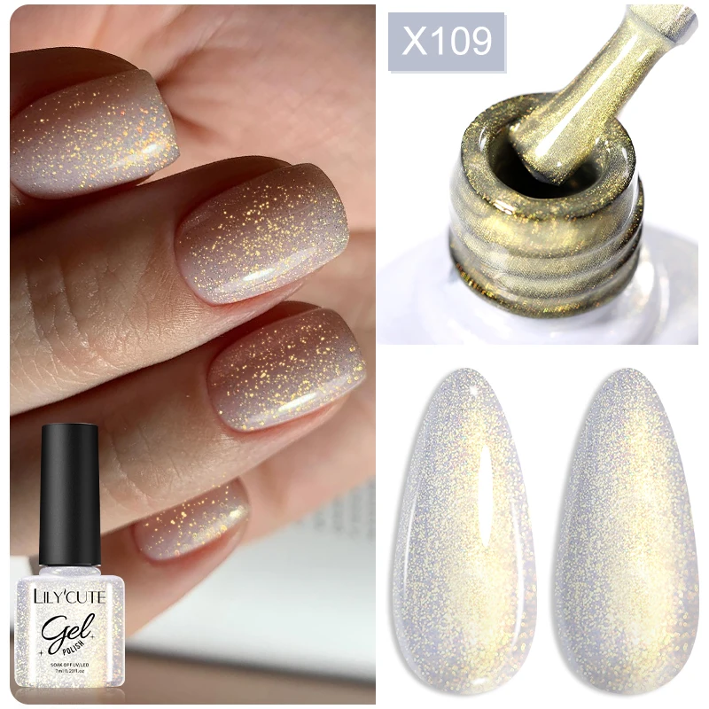 LILYCUTE 7ml Rose Gold Glitter Pailletten Nagelgel Polish Shining Fonkelende Zomer Kleurrijke Semi Permanente Nail Art UV Gel vernis