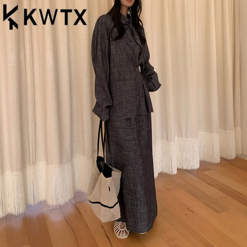 

KWTX 2025 Summer Linen Shirt & Skirt Set Women’s Two Piece Outfit Elegant Blouse With Long Flowy Skirt Chic Office Vacation