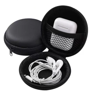 Estuche de almacenamiento de auriculares de PU, Mini bolsa dura de transporte, accesorios para auriculares, tarjeta de memoria, Cable USB