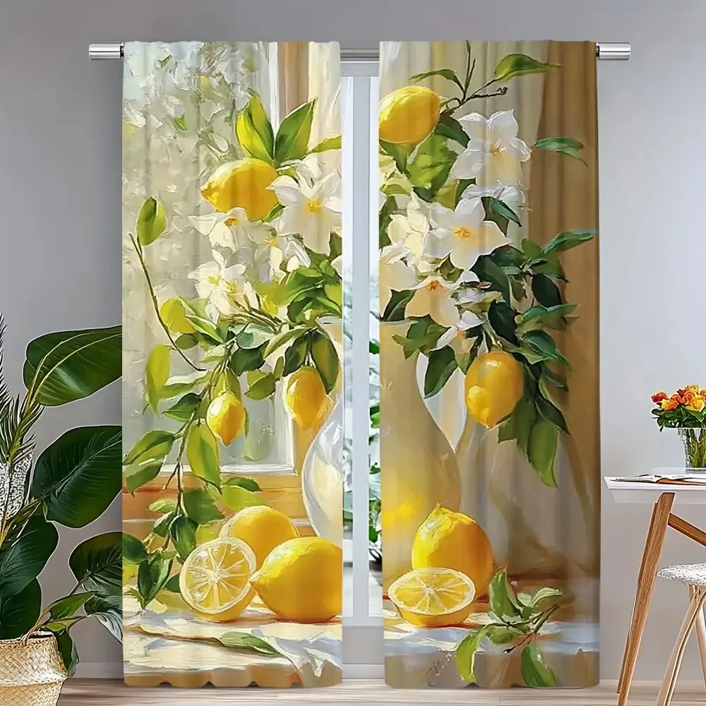 Bright Lemon Blossom Floral Print Curtains for Living Room Home Decor Window Drapes