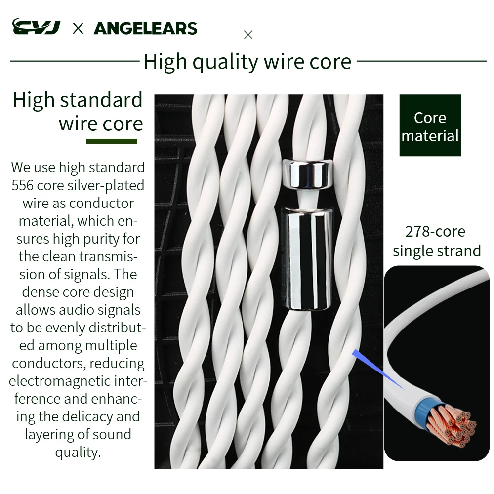 CVJ Vibra High Fidelity Headphone Upgrade Cable 3.5/4.4mm Plug 556 Core Silver Plated 2-Pin 0.78 Audio Cable for Enhanced Sound