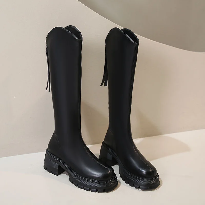 Long Tube Boots For Women 2025 Winter New Height Increasing Knight Boots Thick Heel Retro Long Boots For Women Versatile Women'S image 5