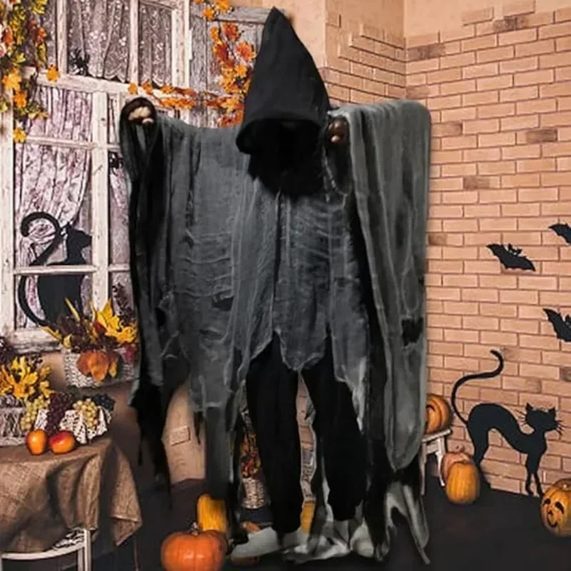 Costume di Halloween per adulti Spaventoso mantello horror con cappuccio Abito per uomo Terrificante gotico in maschera Party Cosplay Dress Up Puntelli
