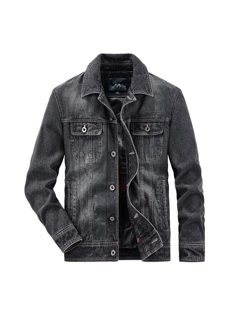 

Мужская джинсовая куртка на осень, черная, с заклепками и пуговицами, универсальная, больших размеров, повседневная, модная, приталенная, из хлопка.