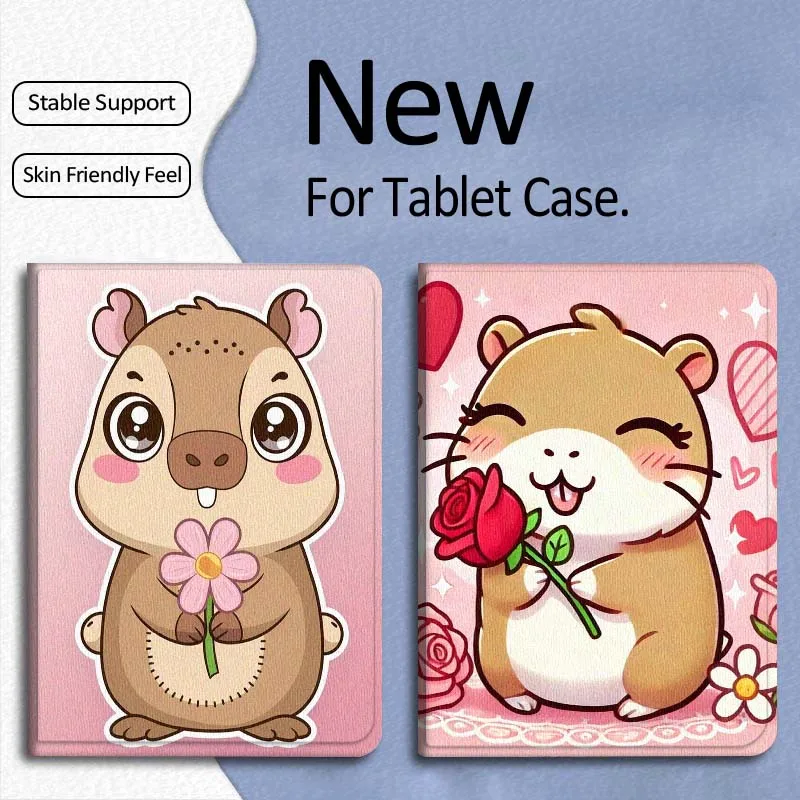 

Cute Hamster Holding Flower Gift For Xiaomi Mi Pad Mini 4 5 6 7 SE Pro Plus Redmi Pad 2 SE 2025 8.8 11 Foldable Tablet Case